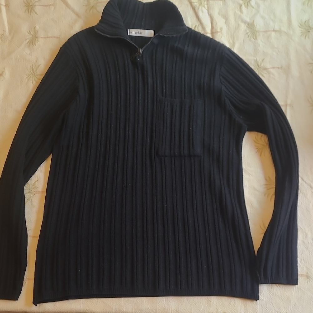 Black Zip Up Sweater with High Collar